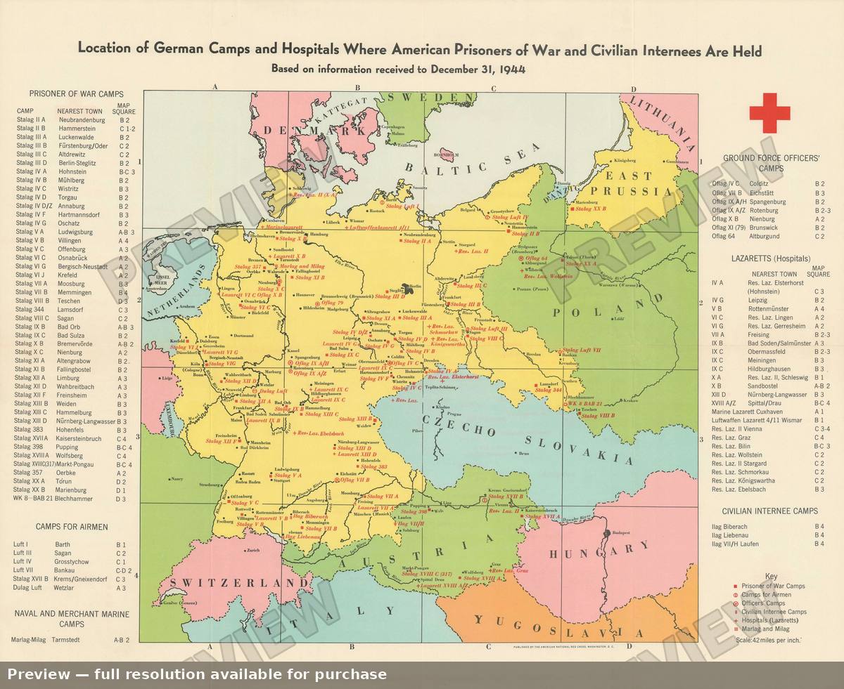 Antique map: German Camps, 1945, 1945