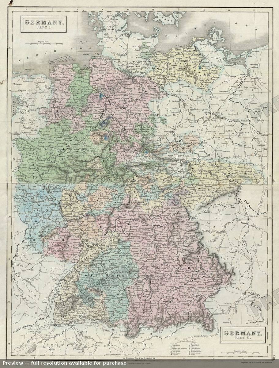 Antique map: Germany, 1851