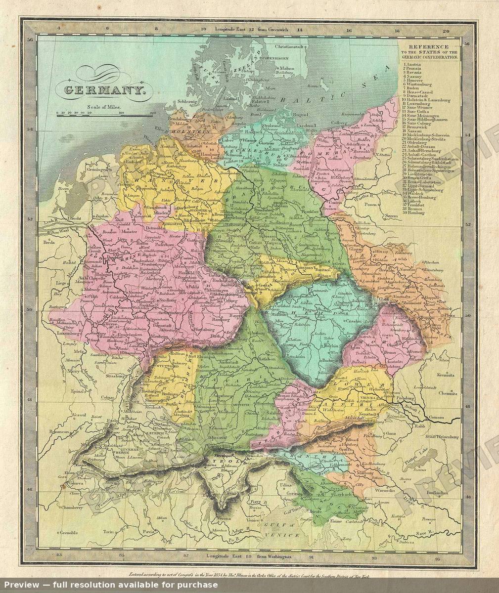 Antique map: Germany, 1835