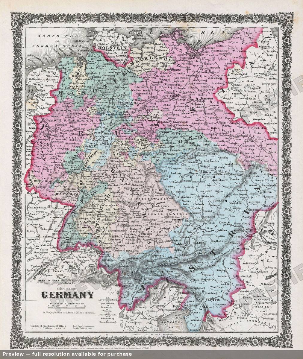 Antique map: Germany, 1859