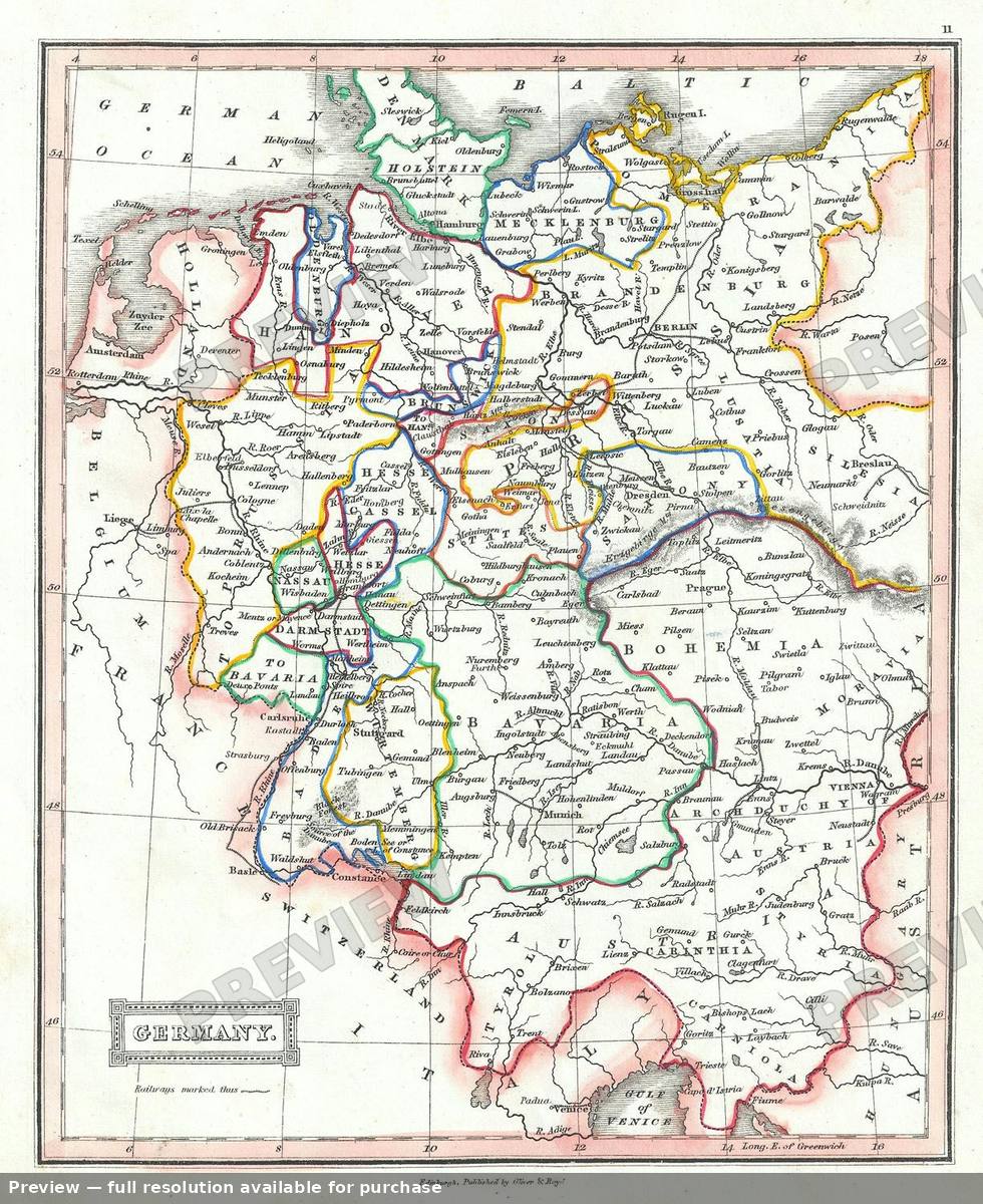 Antique map: Germany, 1845