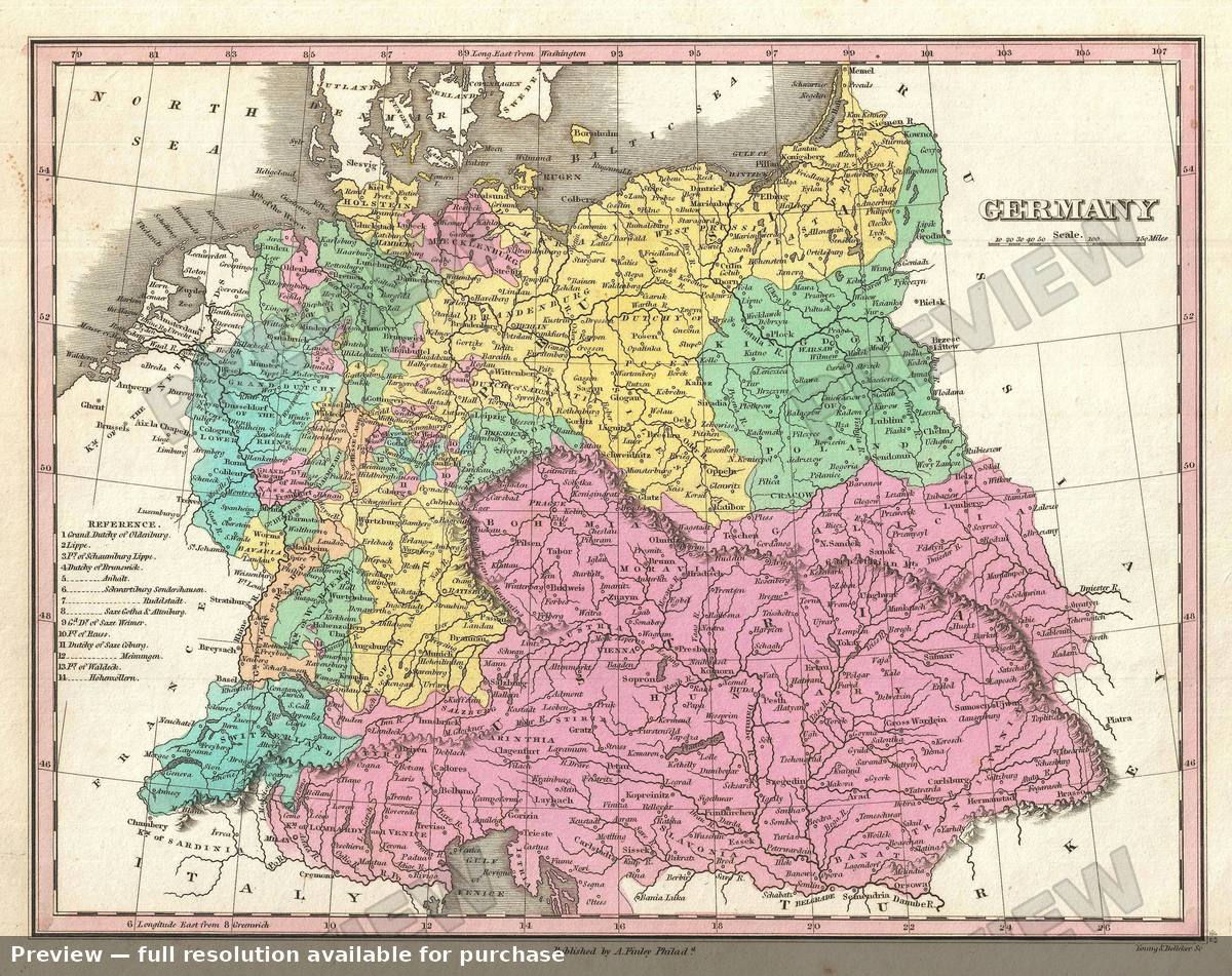 Antique map: Germany, 1827