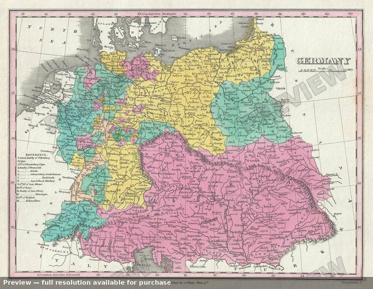 Antique map: Germany, 1828, 1828