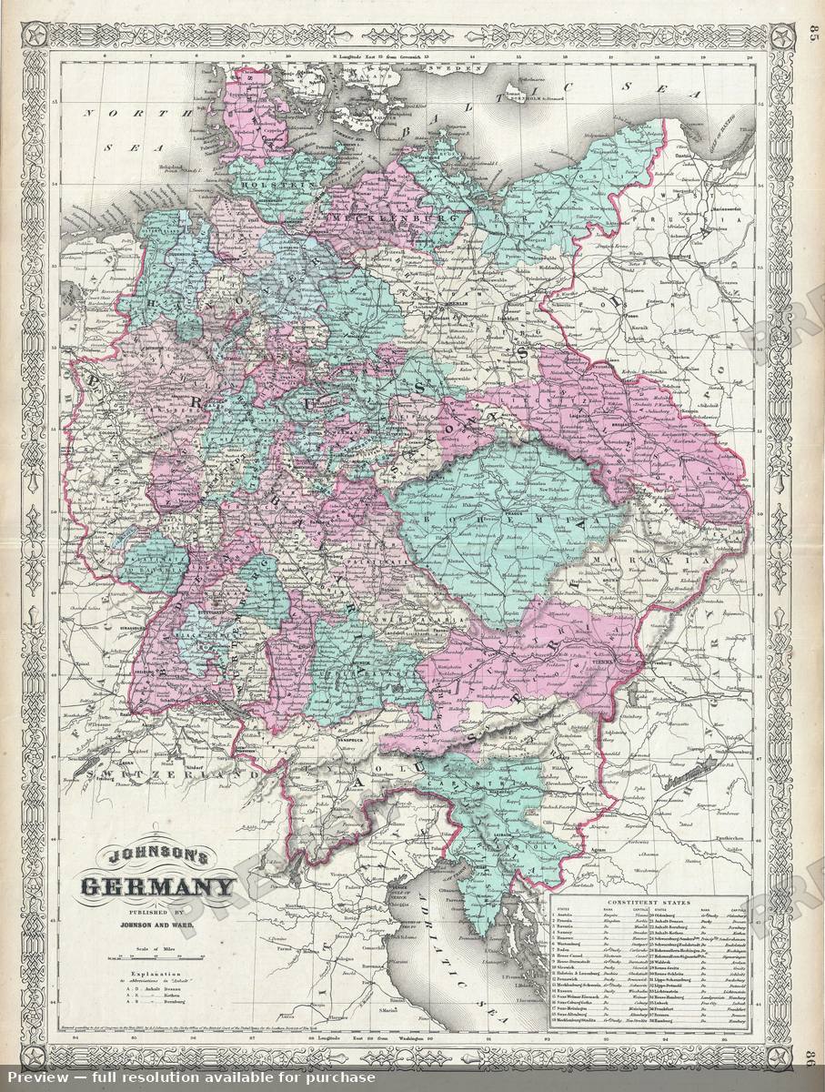 Antique map: Germany, 1865