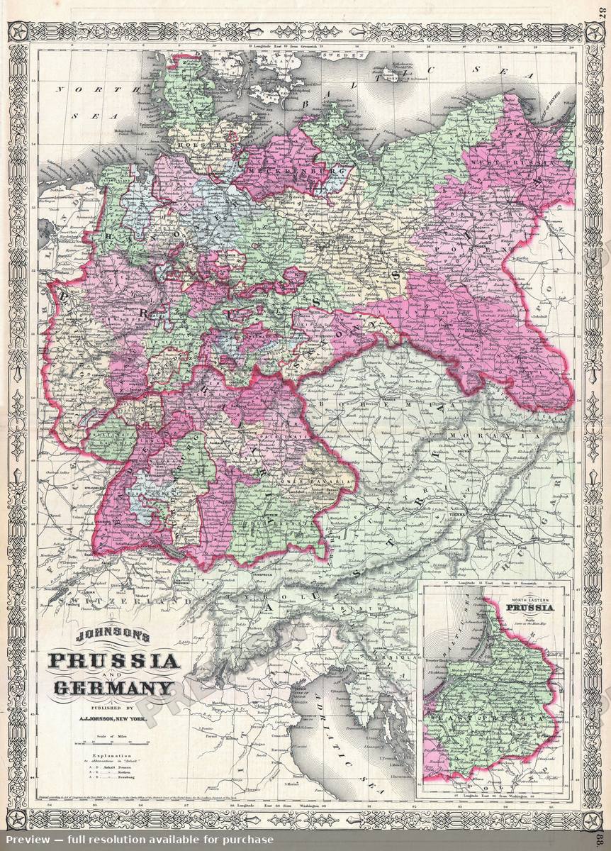 Antique map: Germany, 1866