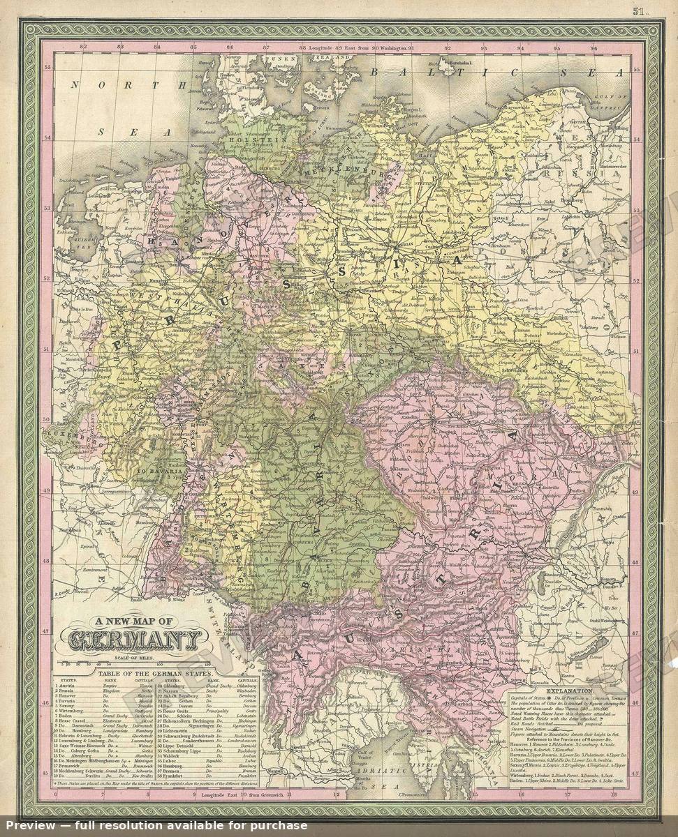 Antique map: Germany, 1849