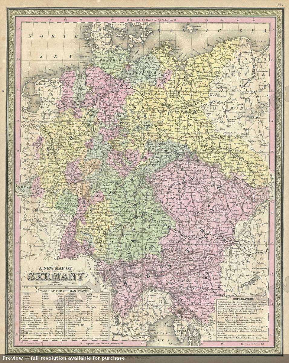 Antique map: Germany, 1850
