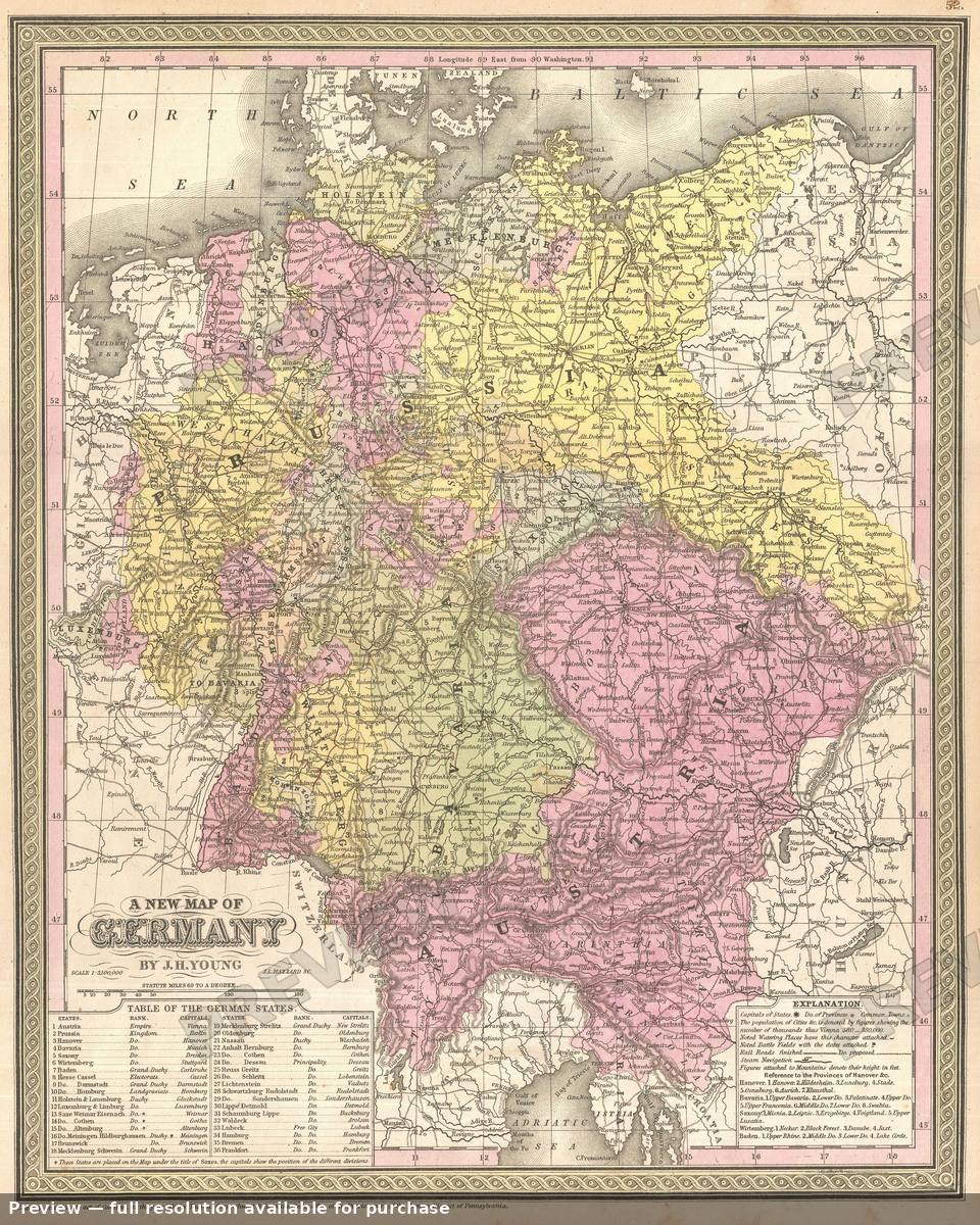 Antique map: Germany, 1854