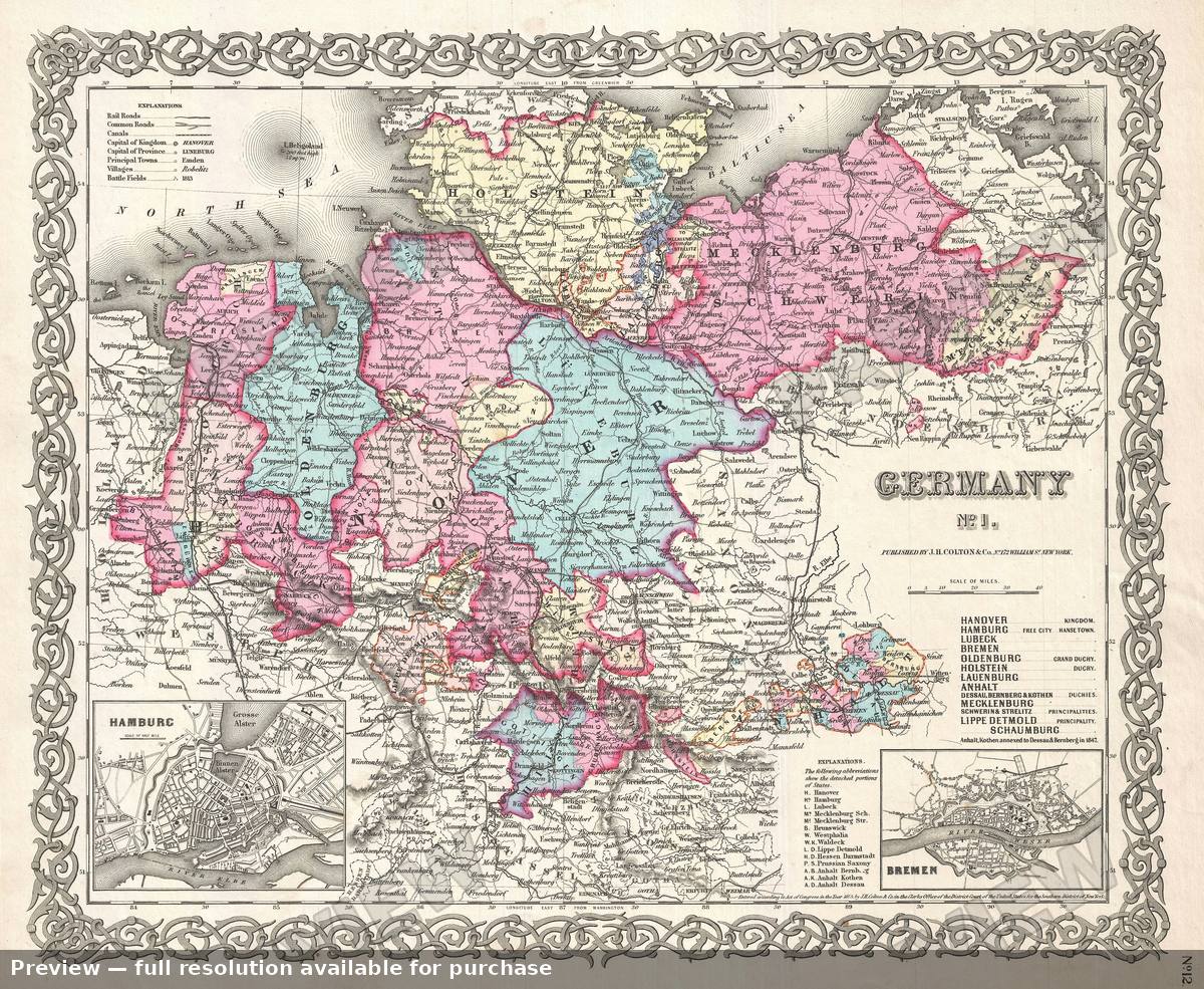 Antique map: Germany 1, 1855