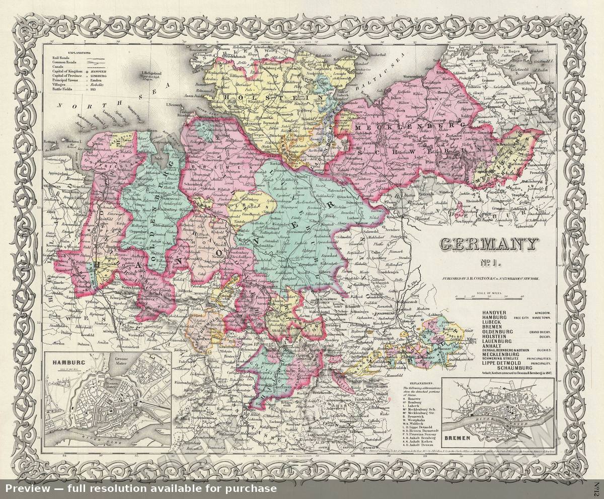 Antique map: Germany 1, 1856