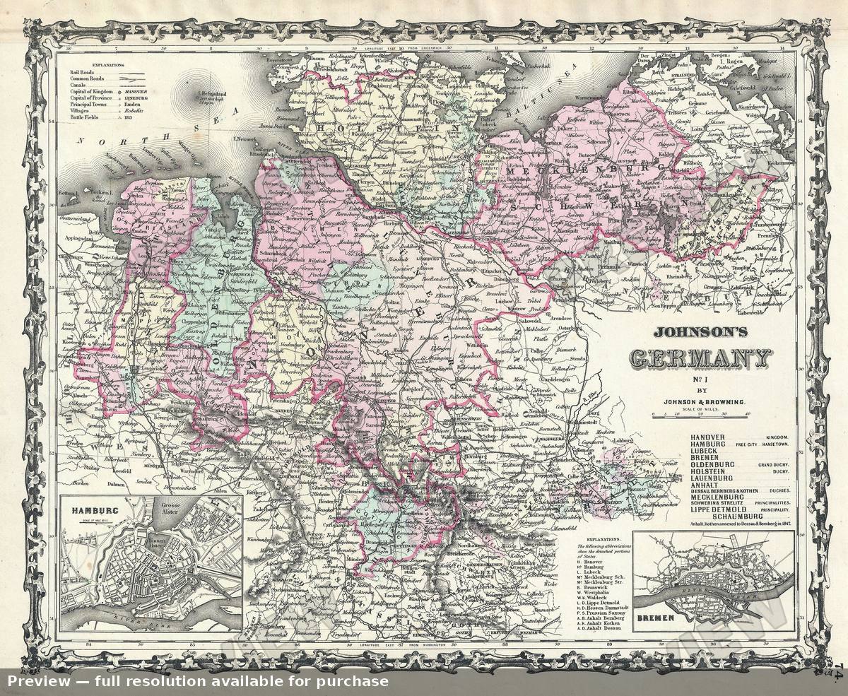 Antique map: Germany 1, 1861, 1861