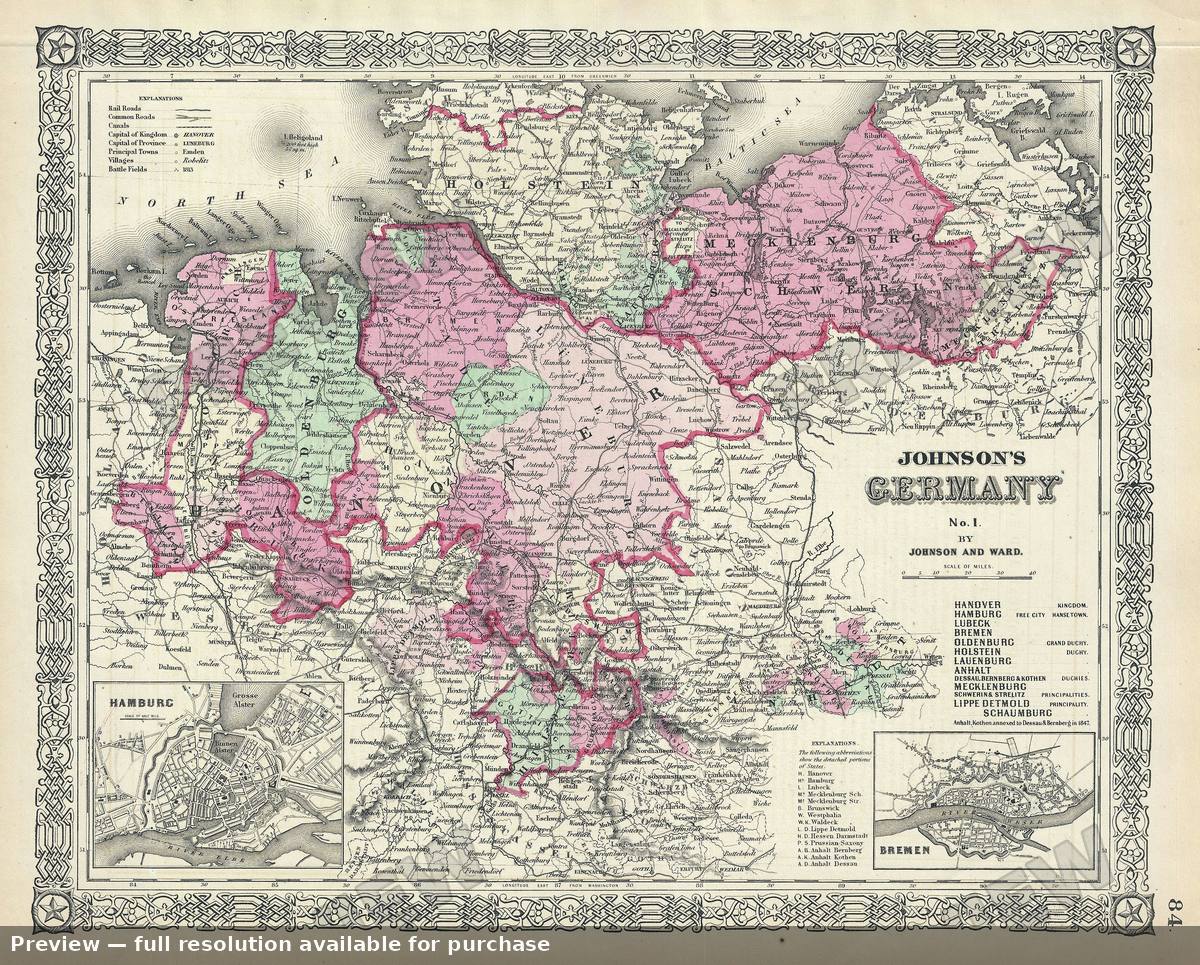 Antique map: Germany 1, 1864