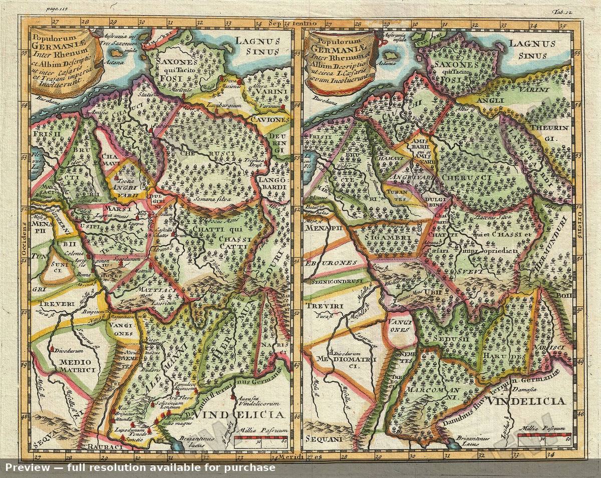 Antique map: Germany Caesar Trajan, 1661