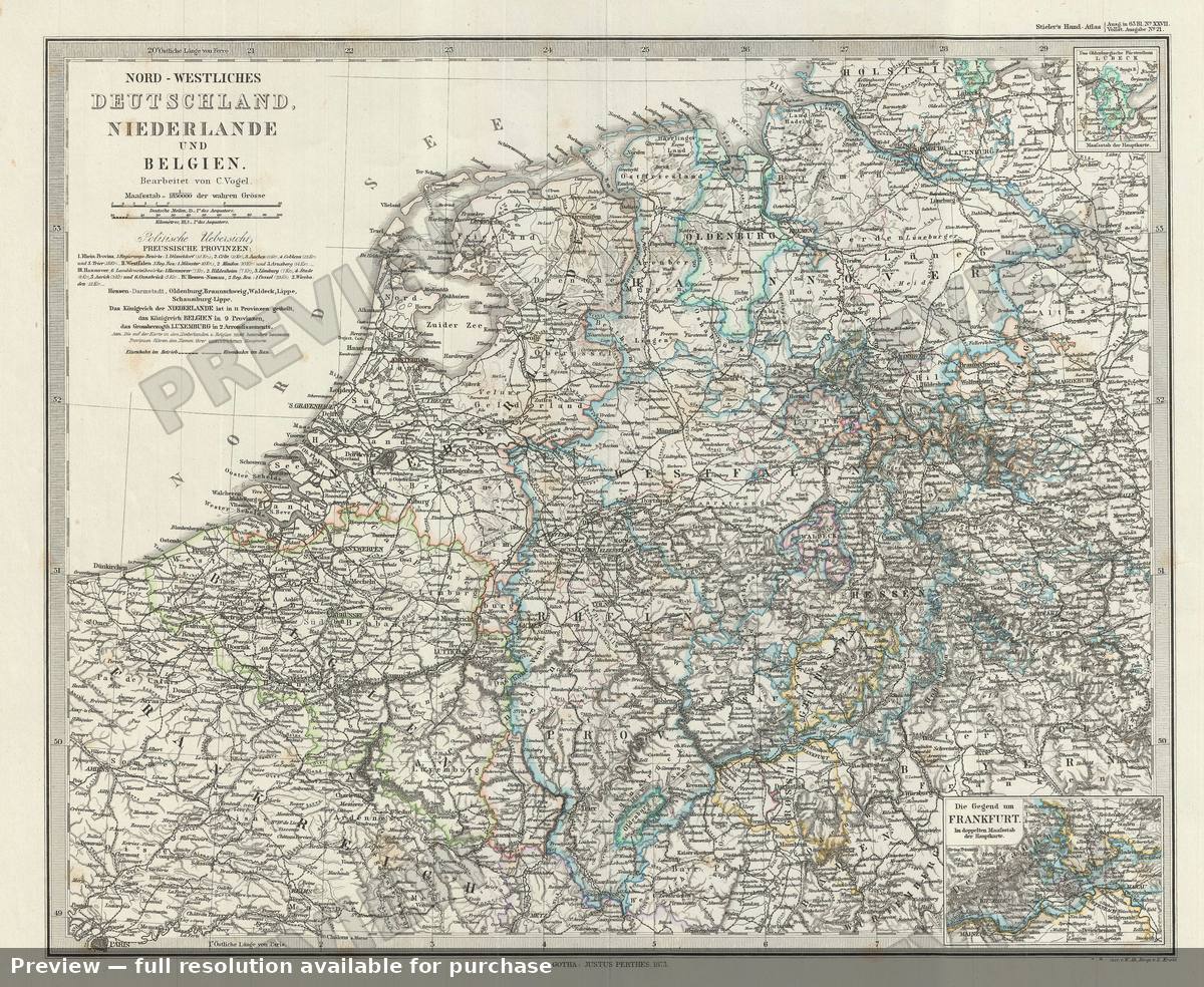 Antique map: Germany Holland Belgium, 1873