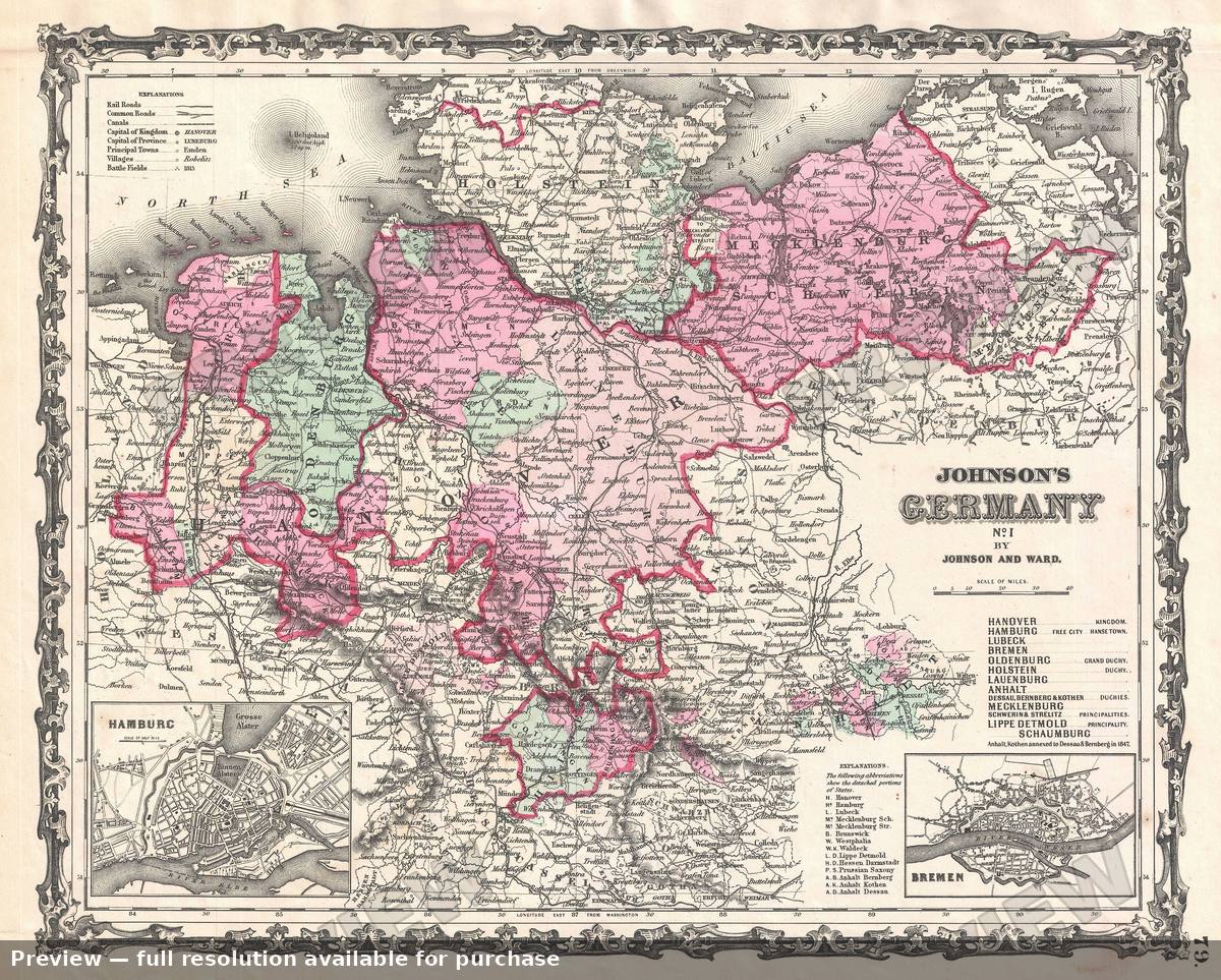 Antique map: Germany North, 1862, 1862