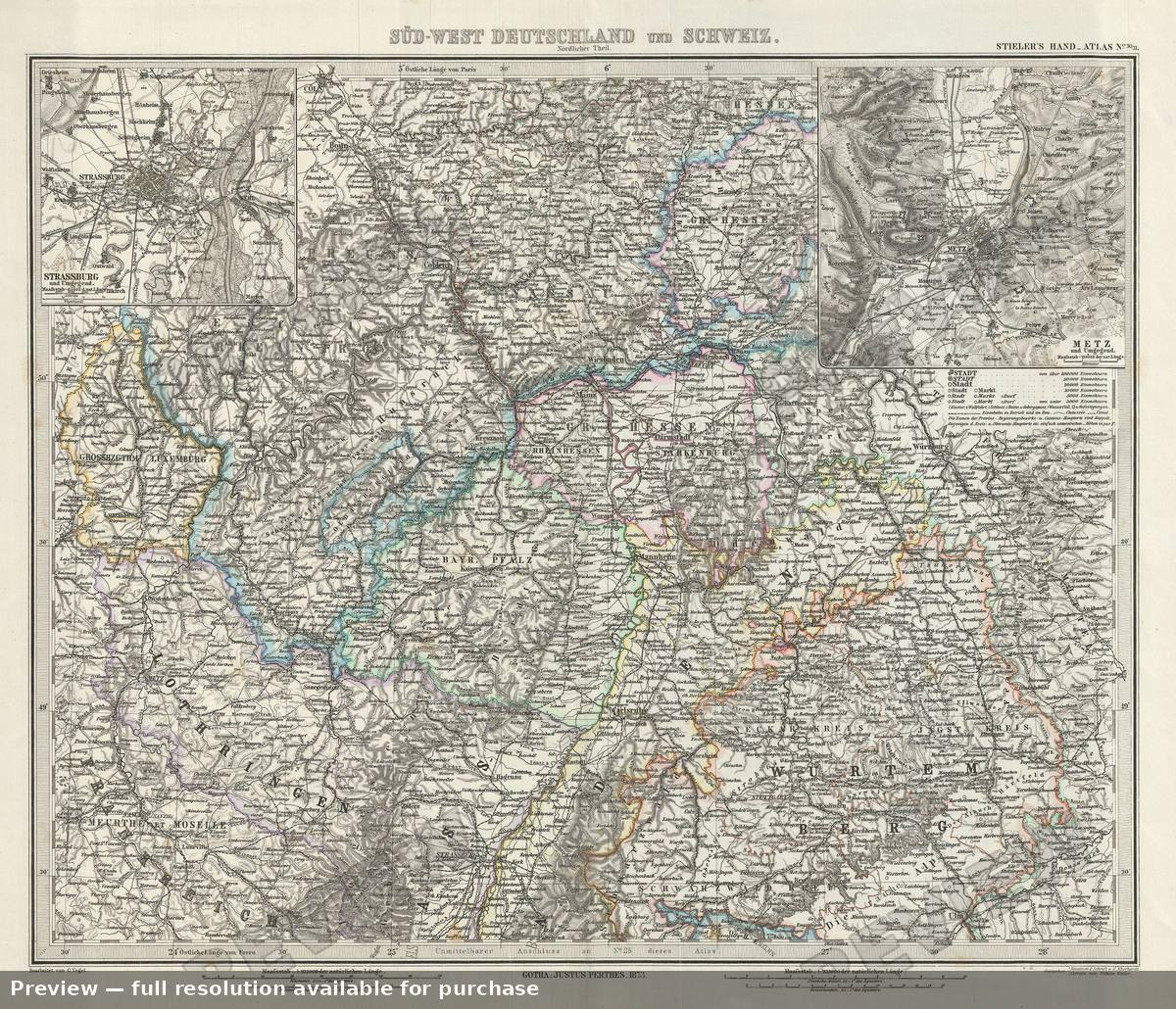 Antique map: Germany SW, 1873