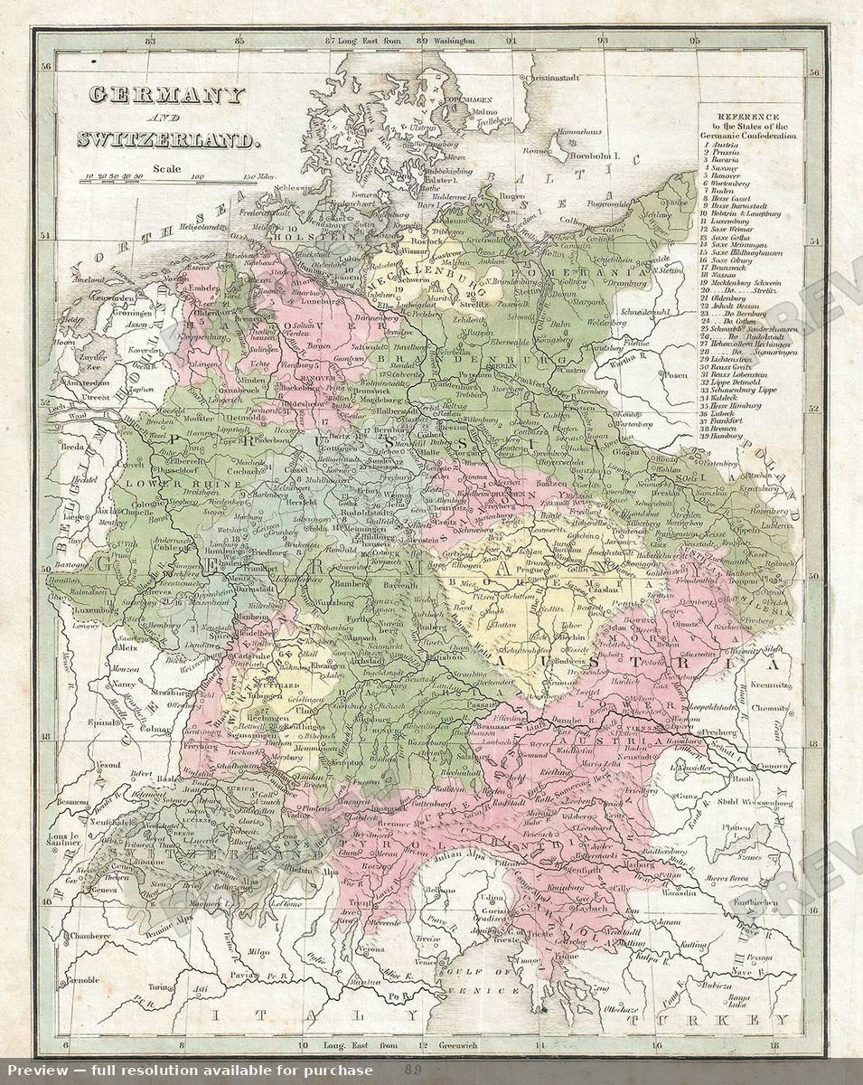 Antique map: Germany Switzerland, 1835, 1835