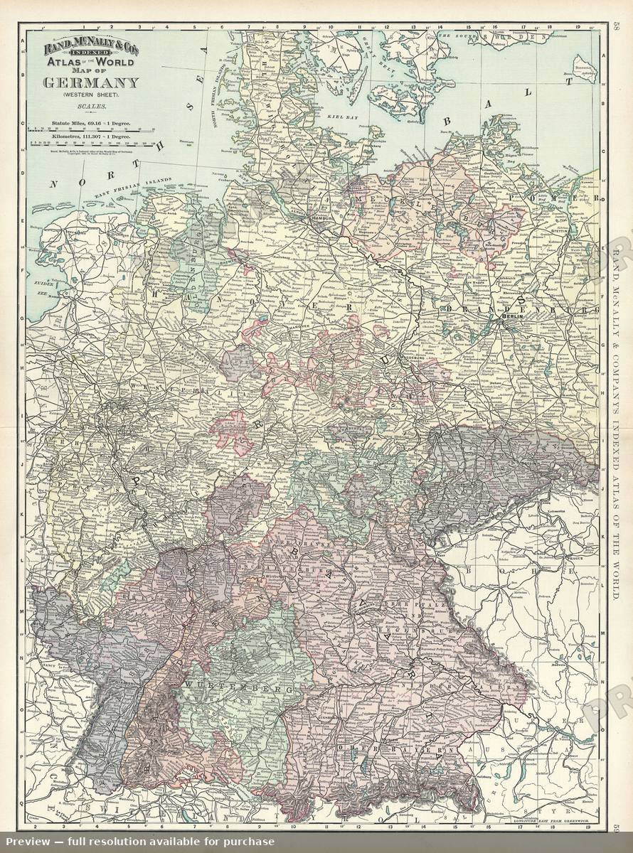 Antique map: Germany West, 1895, 1895