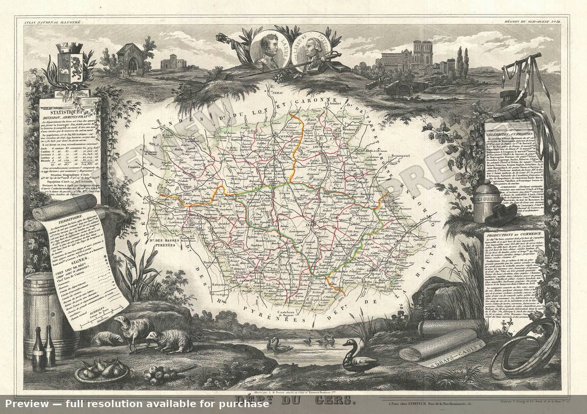Antique map: Gers, 1852