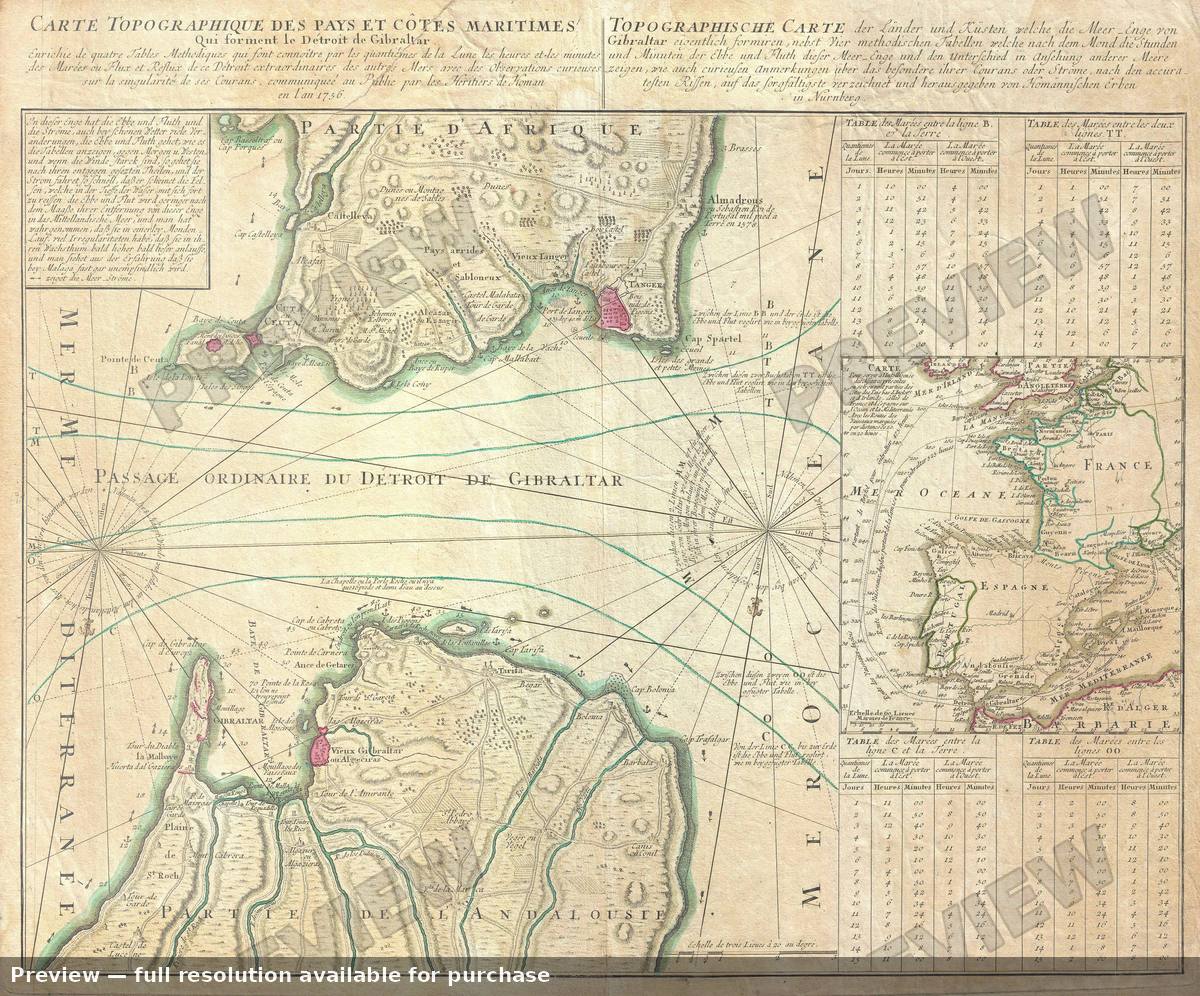 Antique map: Gibraltar, 1756