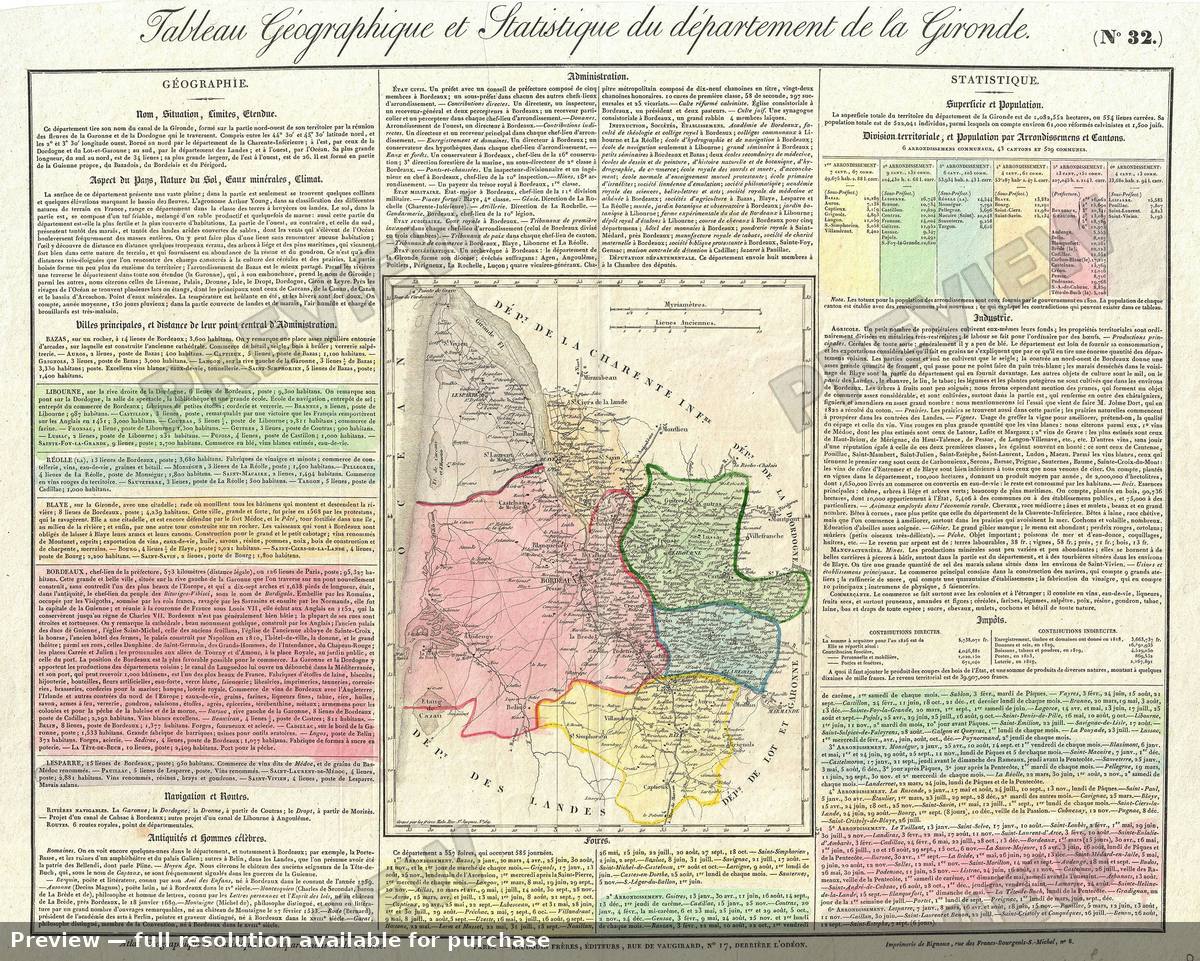 Antique map: Gironde, 1826, 1826