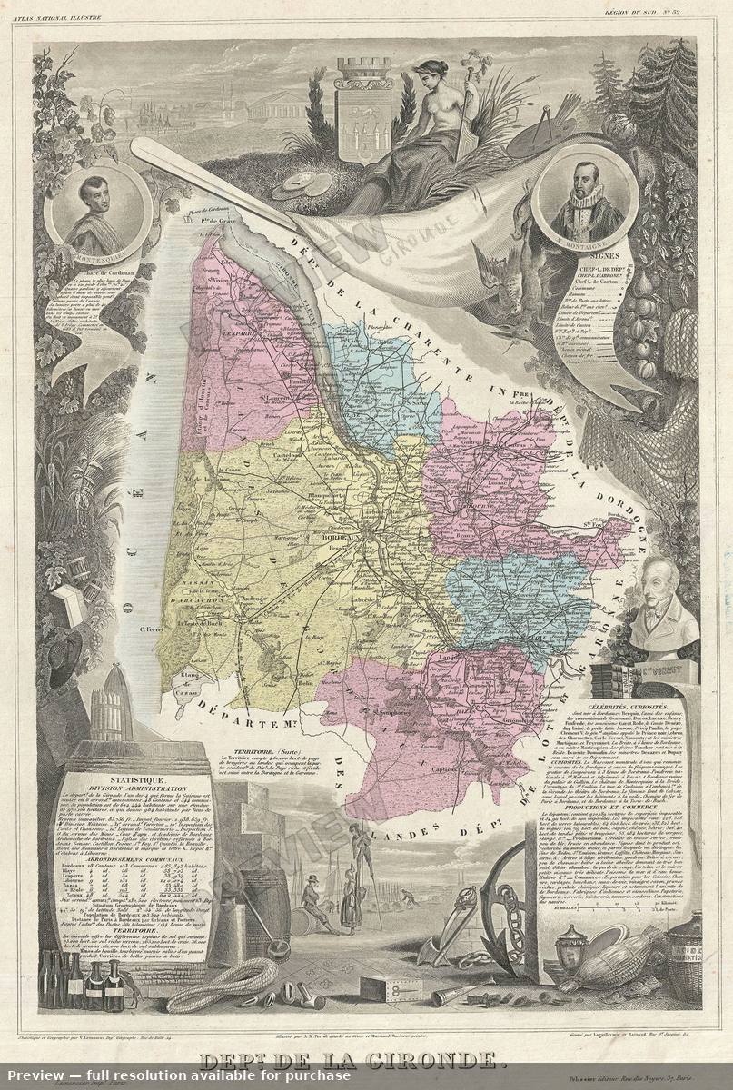 Antique map: Gironde, 1861, 1861