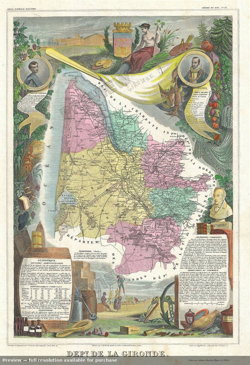 Antique map: Gironde 2, 1861, 1861