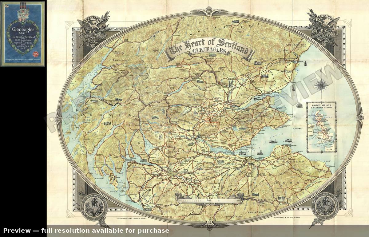 Antique map: Gleneagles Scotland, 1930, 1930