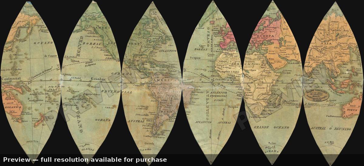 Antique map: Globo Terrestre, 1840, 1840