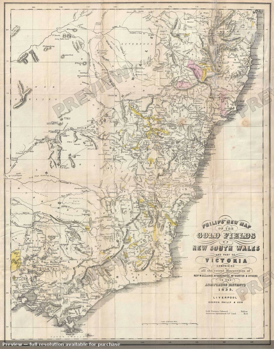 Antique map: Gold Fileds New South Wales, 1853, 1853