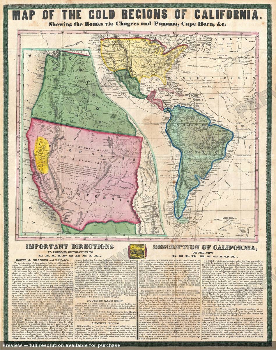 Antique map: Gold Regions California, 1849, 1849