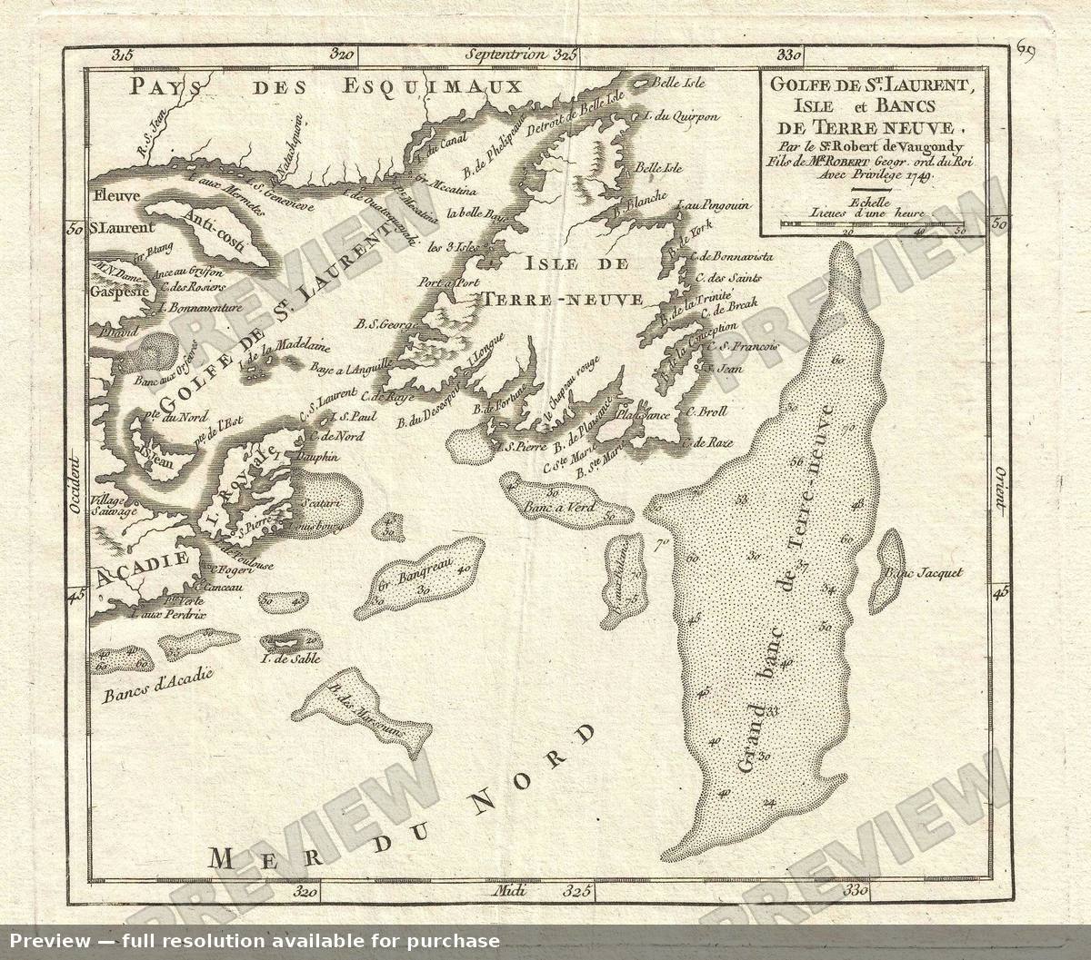 Antique map: Golfe St Laurent, 1749, 1749