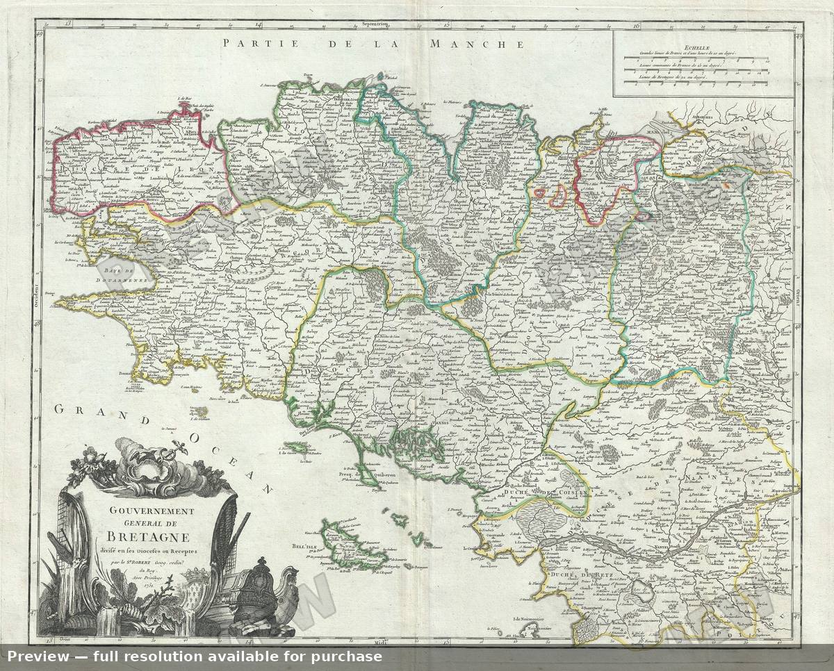 Antique map: Gouvernement Bretagne, 1757