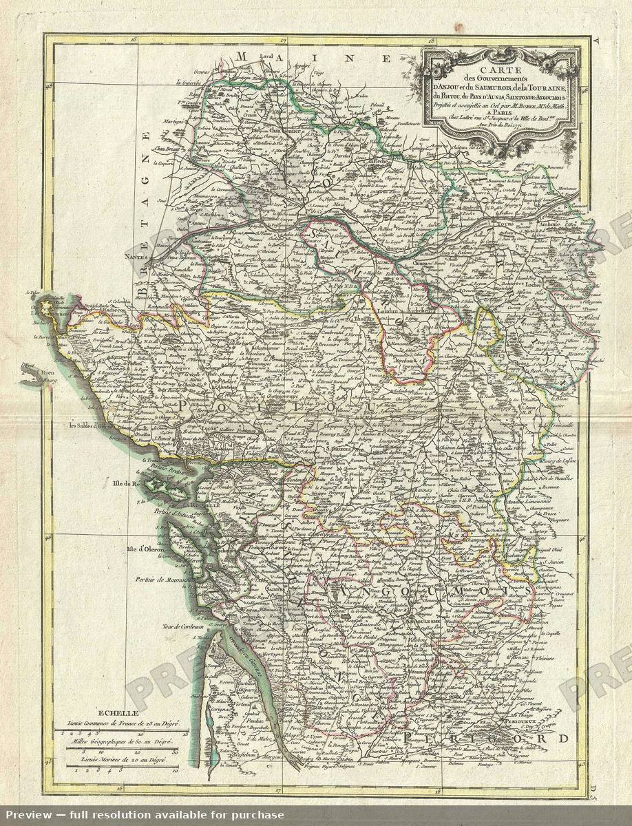 Antique map: Gouvernements D Anjou, 1771, 1771