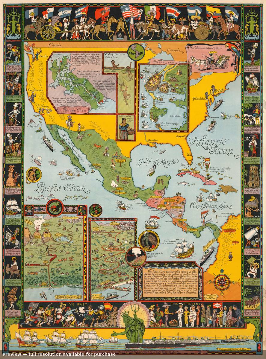 Antique map: Grace Line, 1933, 1933