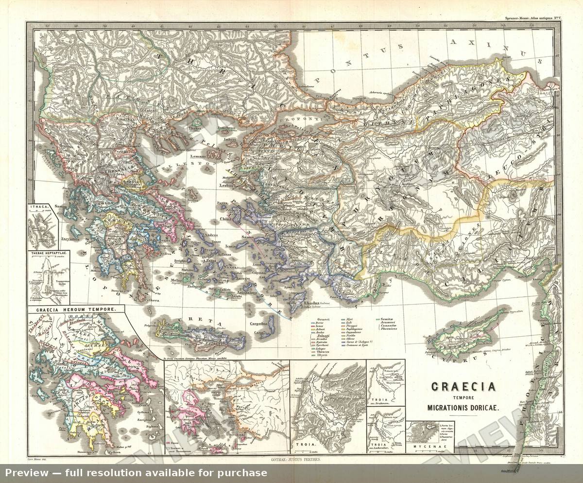 Antique map: Graecia Migrationis Doricae, 1865