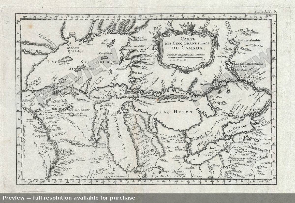 Antique map: Grand Lacsdu Canada, 1764, 1764