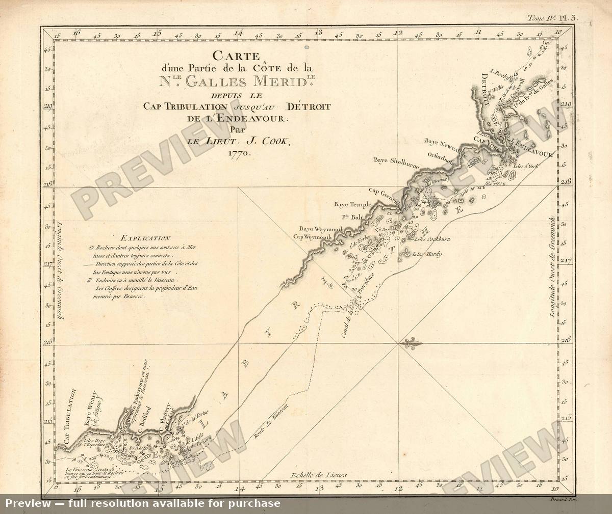 Antique map: Great Barrier Reef, 1774