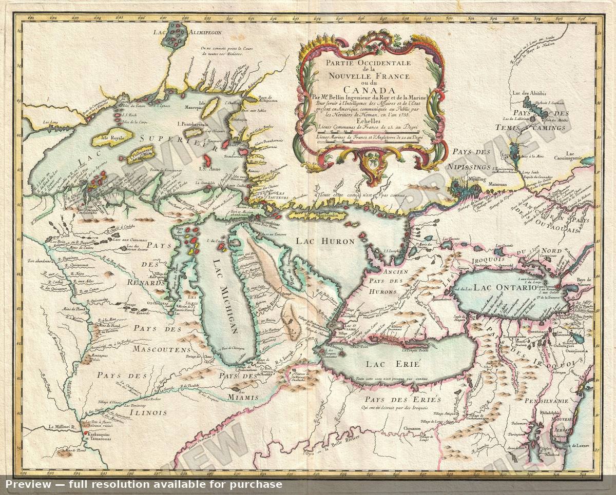 Antique map: Great Lakes, 1755, 1755