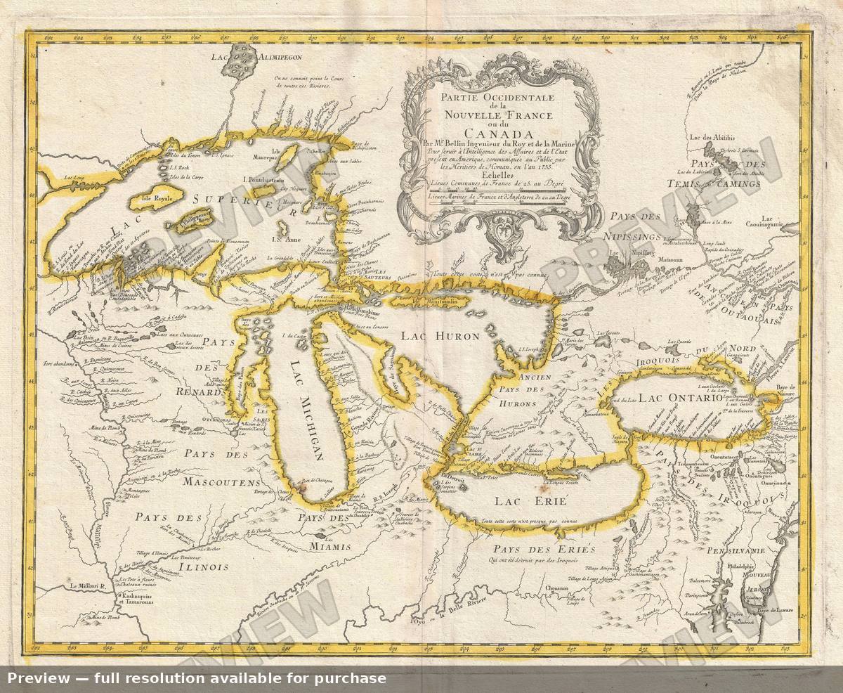 Antique map: Great Lakes, 1755, 1755