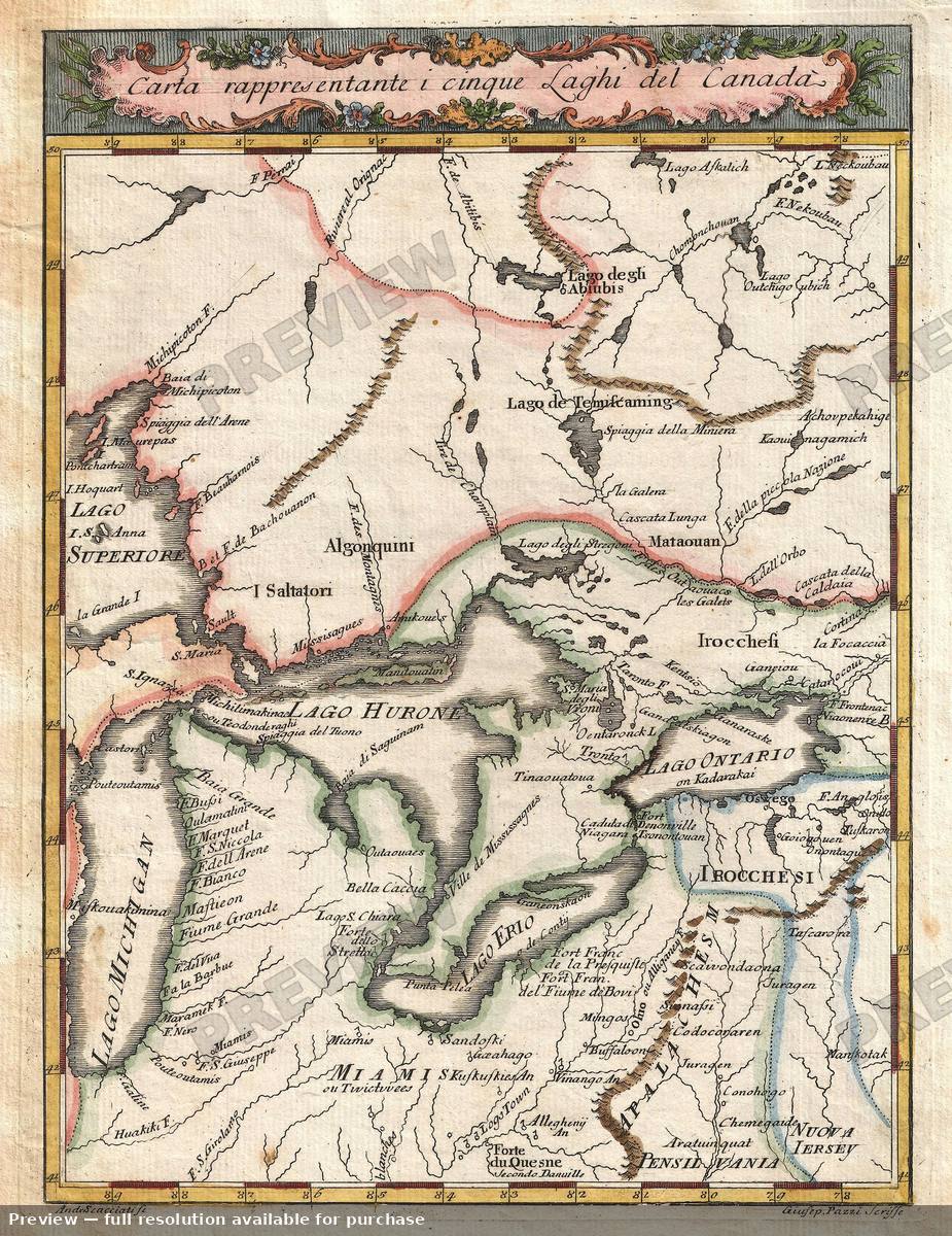 Antique map: Great Lakes, 1763, 1763