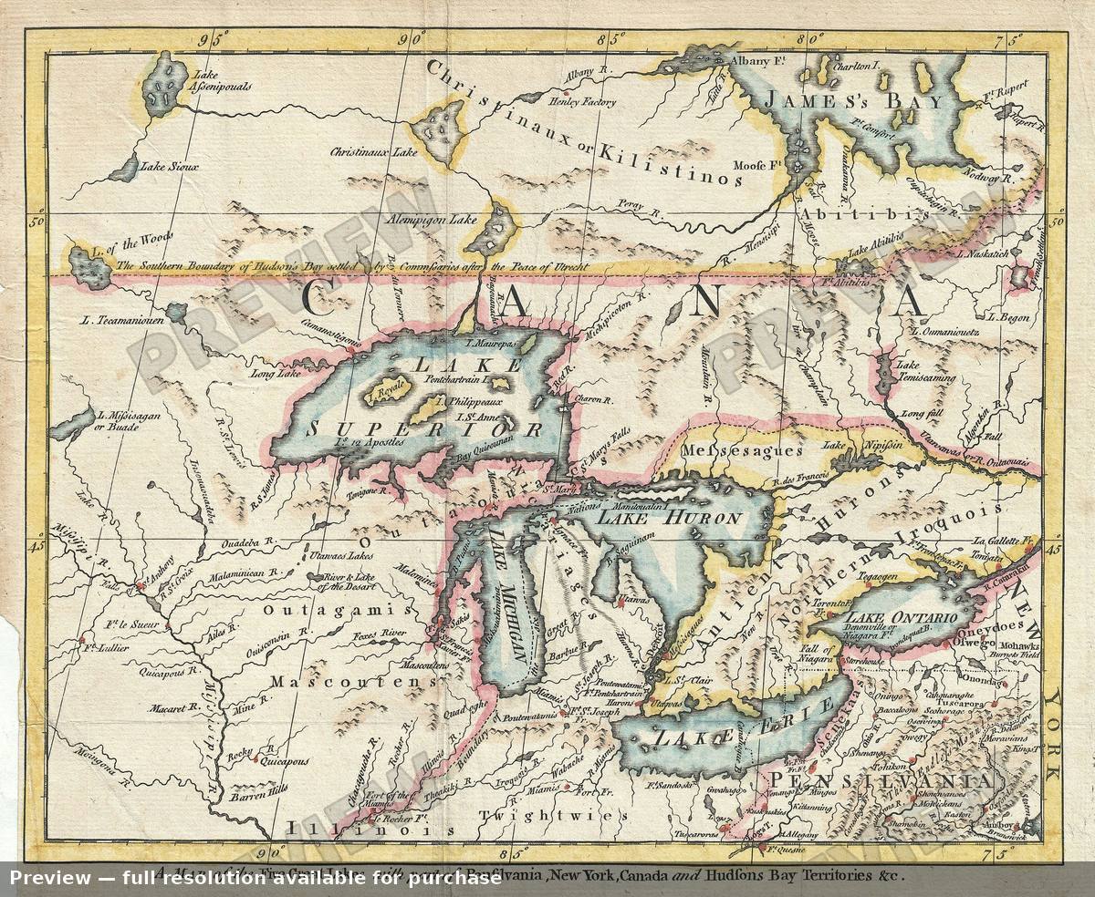 Antique map: Great Lakes, 1755