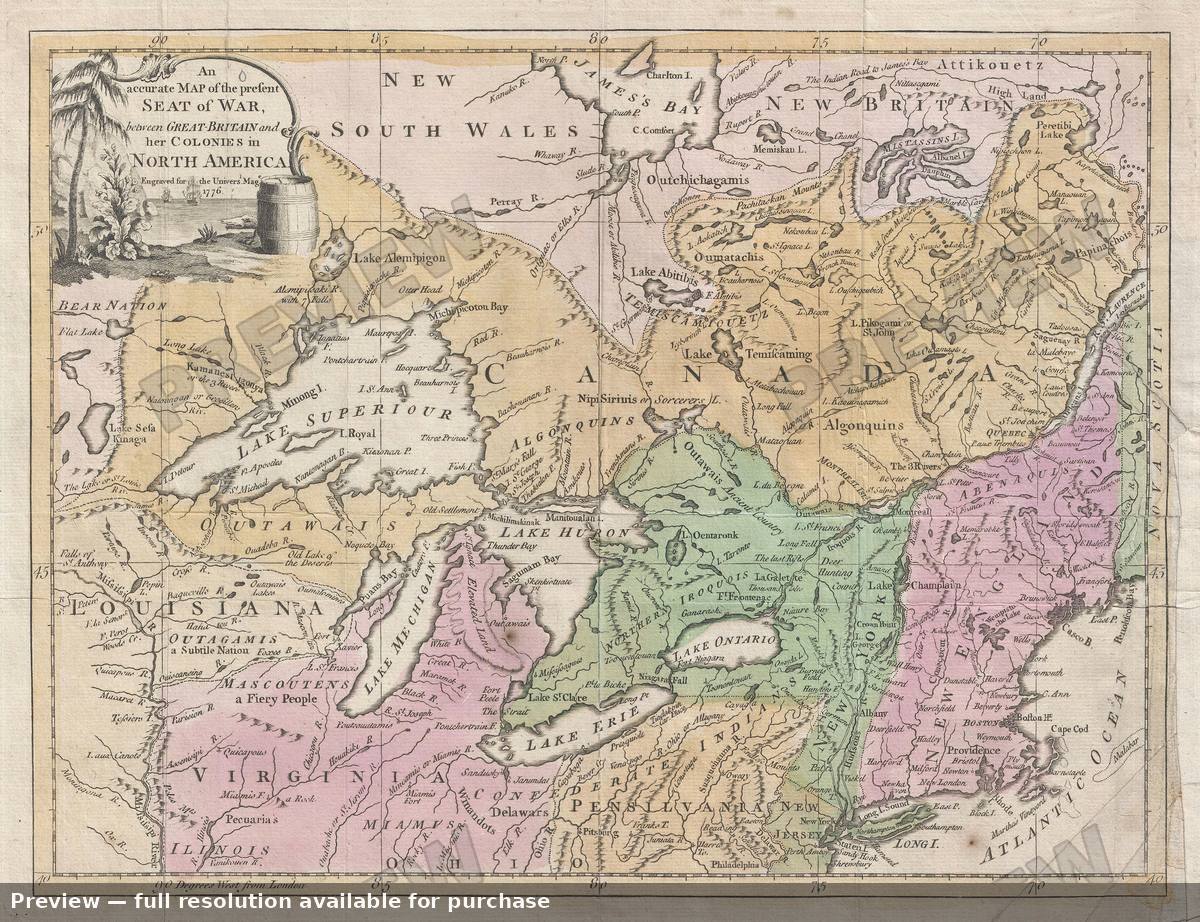 Antique map: Great Lakes North America, 1776, 1776