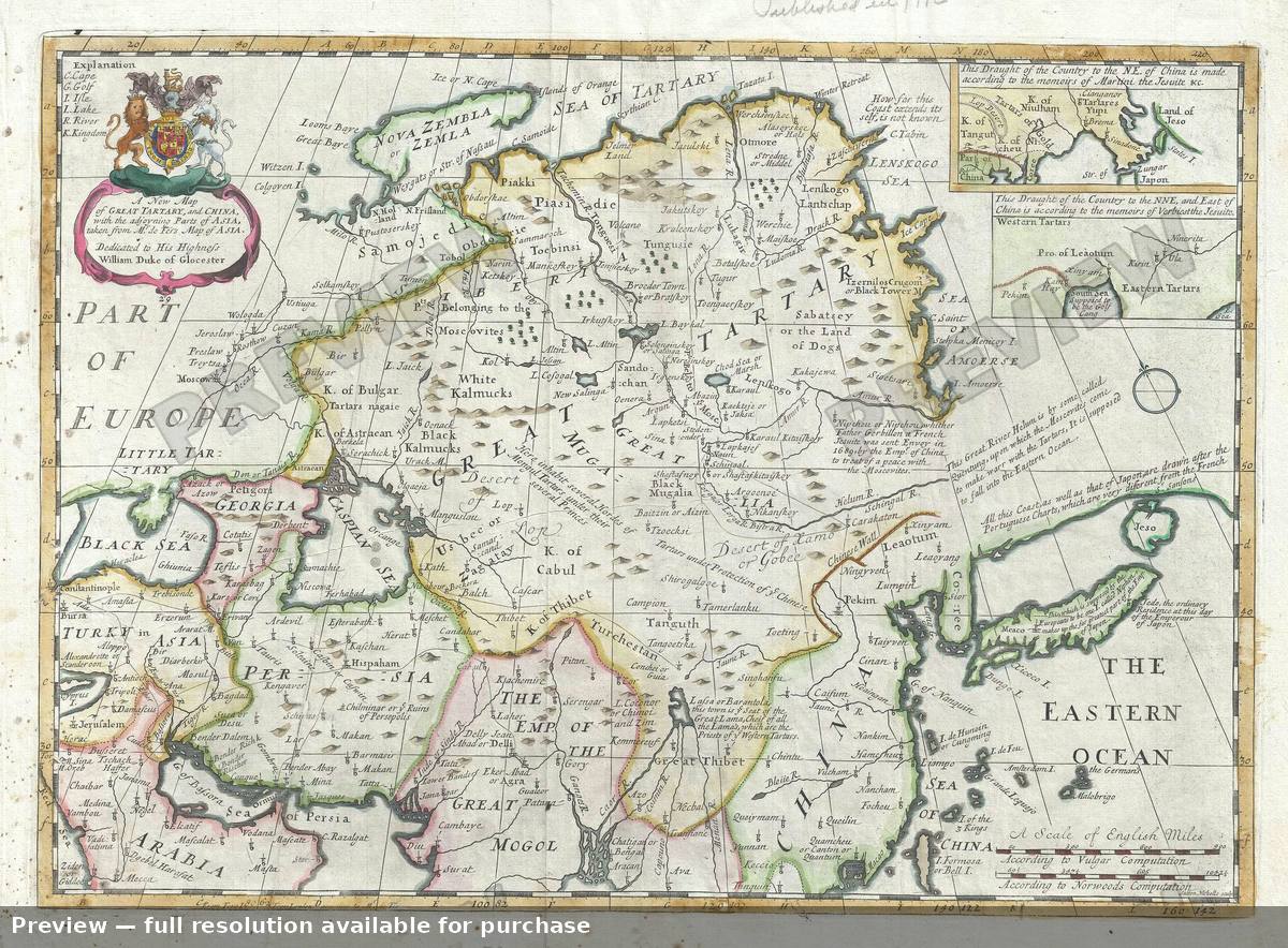 Antique map: Great Tartary China, 1712