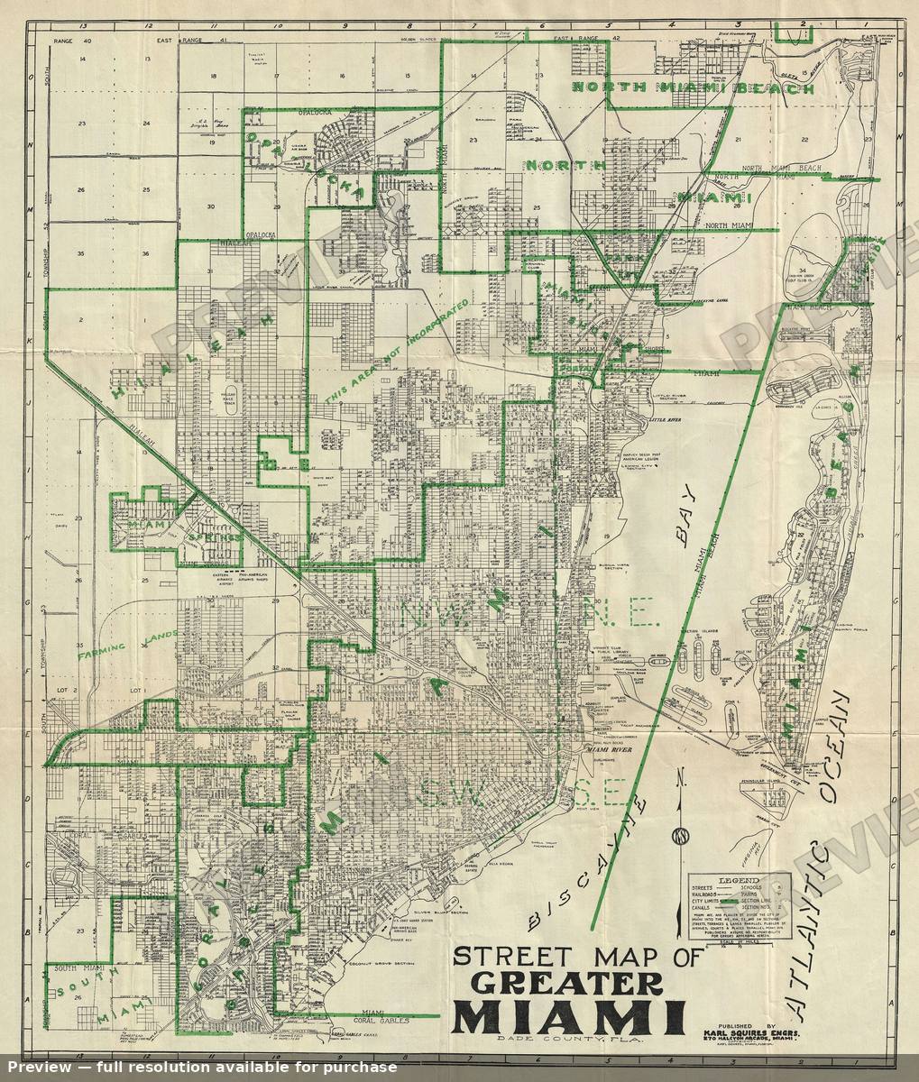 Antique map: Greater Miami, 1945, 1945