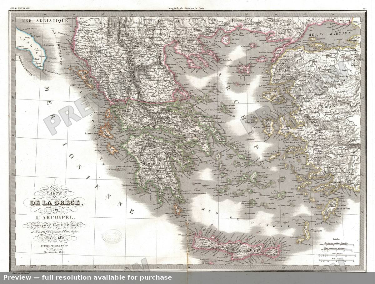 Antique map: Grece, 1829, 1829