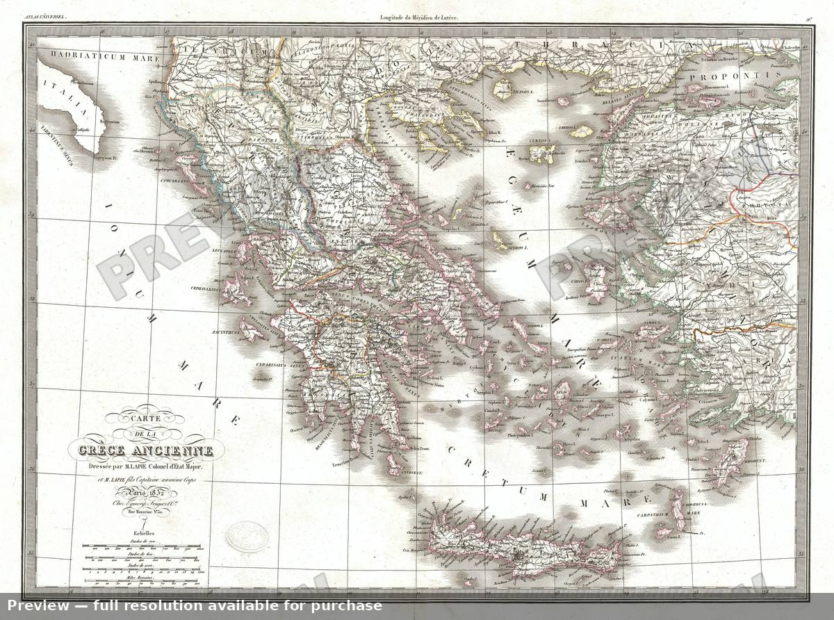 Antique map: Grece Ancienne, 1829, 1829