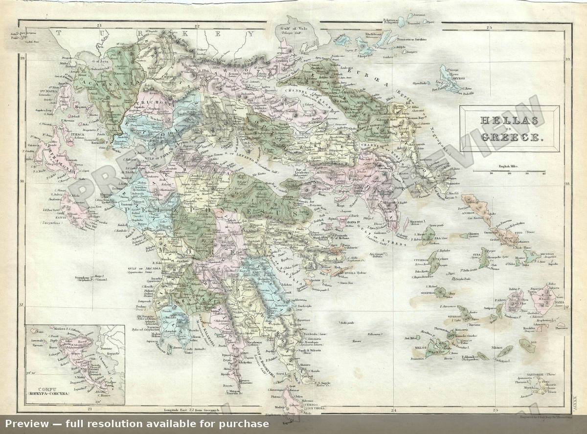 Antique map: Greece, 1851