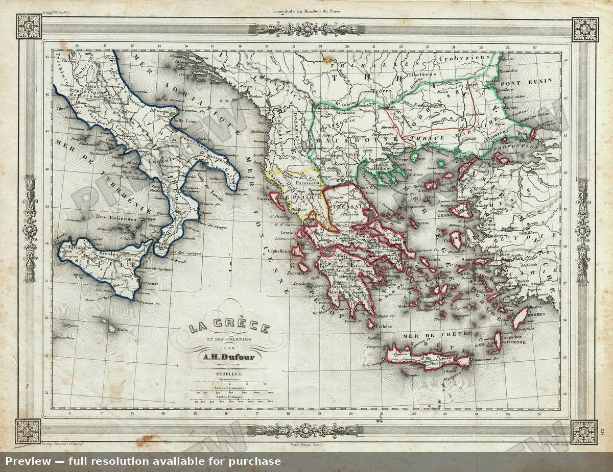 Antique map: Greece, 1852