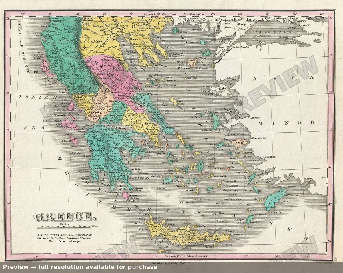 Antique map: Greece, 1828, 1828